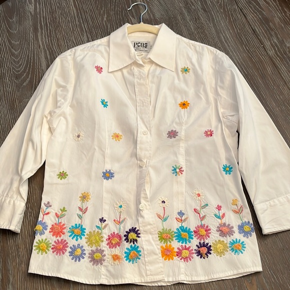 Pong Poco LTD White embroidered shirt, size Large - Picture 1 of 7